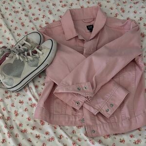 GAP Kids Soft Pink Denim Jacket and Converse Pink with Glitter Hearts